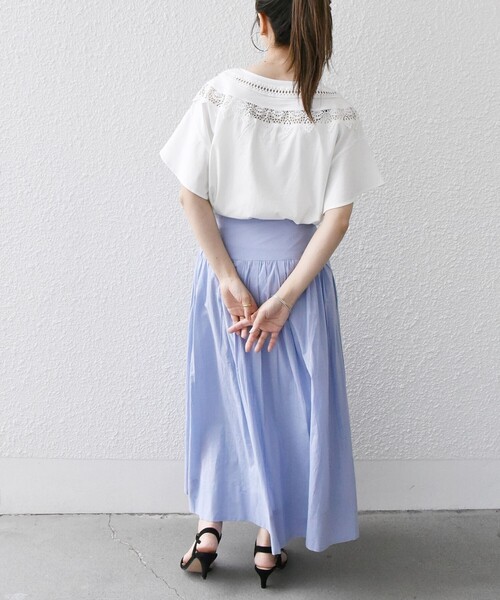 SHIPS any（シップス エニィ）の「SHIPS any:〈洗濯機可能〉ラウンド ネック レース Tシャツ（Tシャツ/カットソー・レディース・ブラック/ホワイト・ONE SIZE）」の16枚目の写真
