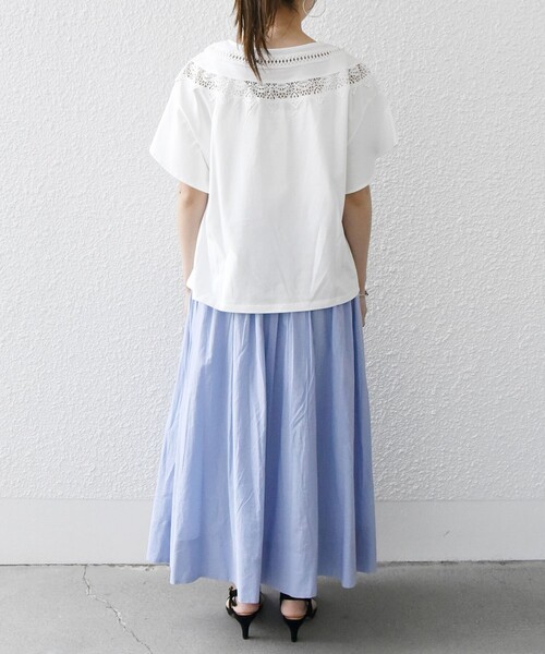 SHIPS any（シップス エニィ）の「SHIPS any:〈洗濯機可能〉ラウンド ネック レース Tシャツ（Tシャツ/カットソー・レディース・ブラック/ホワイト・ONE SIZE）」の18枚目の写真
