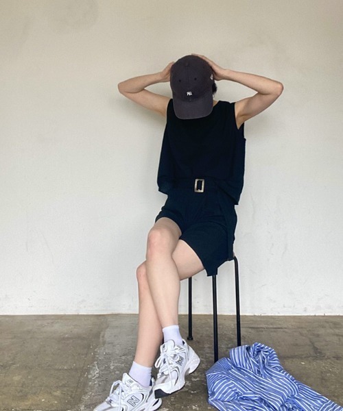 ISOOK(アイスー)の「Belted short pants set up / ベルトショートパンツセットアップ(kiharu select)(セットアップ・レディース・ブラック/ベージュ・FREE)」の7枚目の写真