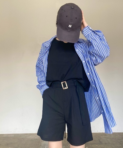 ISOOK(アイスー)の「Belted short pants set up / ベルトショートパンツセットアップ(kiharu select)(セットアップ・レディース・ブラック/ベージュ・FREE)」の4枚目の写真