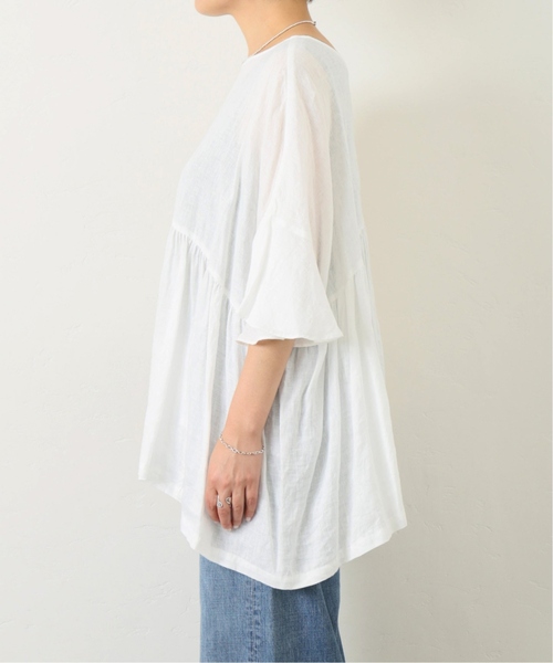 ジャーナルスタンダードラックス　リネンギャザーブラウス　白　ボリューム袖 ジャーナルスタンダードラックス リネンギャザーブラウス 白 ボリューム袖