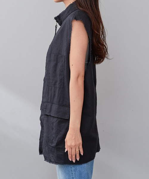 CIAOPANIC TYPY(チャオパニックティピー)の「リネン混スタンドZIPミリタリーベスト(ベスト・レディース・カーキ/ブラック/ベージュ・FREE)」の18枚目の写真