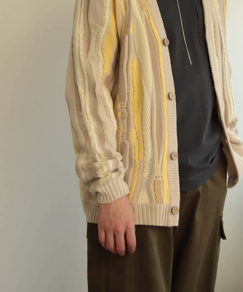 SENSE OF PLACE by URBAN RESEARCH(センスオブプレイスバイアーバンリサーチ)の「『ユニセックス』マルチカラーケーブルカーディガン(カーディガン/ボレロ・メンズ・ブラック/ライトベージュ/カーキ・MEDIUM/LARGE)」の4枚目の写真