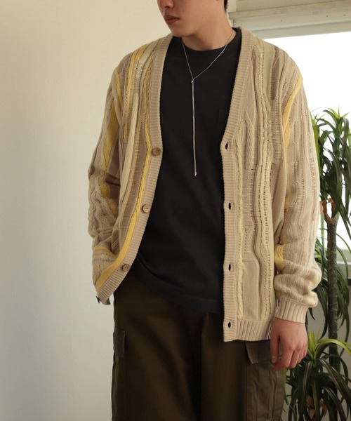 SENSE OF PLACE by URBAN RESEARCH(センスオブプレイスバイアーバンリサーチ)の「『ユニセックス』マルチカラーケーブルカーディガン(カーディガン/ボレロ・メンズ・ブラック/ライトベージュ/カーキ・MEDIUM/LARGE)」の5枚目の写真