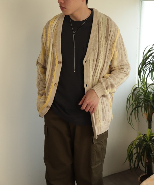 SENSE OF PLACE by URBAN RESEARCH(センスオブプレイスバイアーバンリサーチ)の「『ユニセックス』マルチカラーケーブルカーディガン(カーディガン/ボレロ・メンズ・ブラック/ライトベージュ/カーキ・MEDIUM/LARGE)」の7枚目の写真