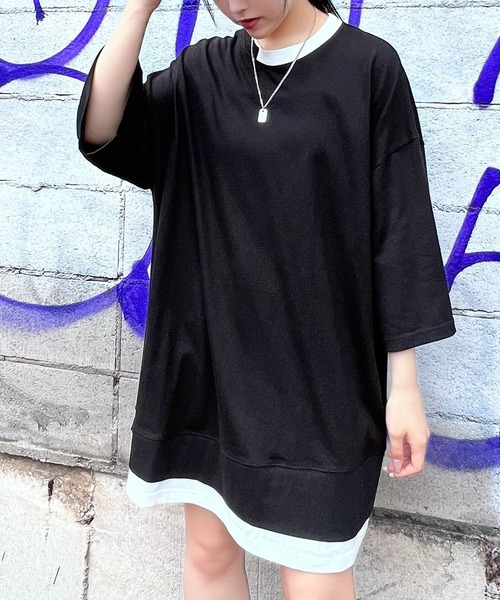 Figments（フィグメンツ）の「スーパービッグフェイクレイヤードTシャツ（Tシャツ/カットソー・レディース・スミクロ/ブラック・FREE）」の2枚目の写真