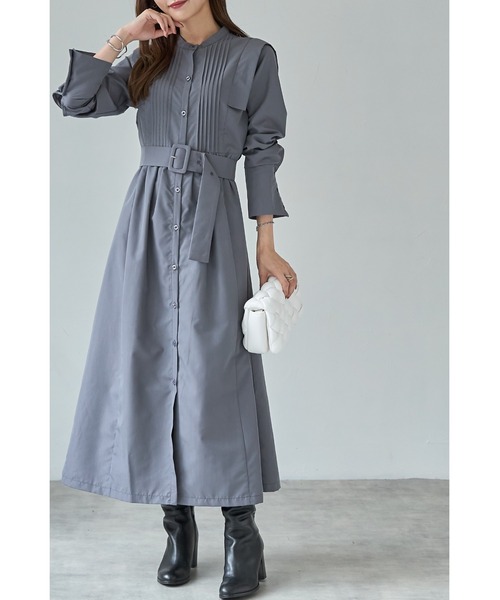 &. NOSTALGIA（アンドドットノスタルジア）の「ベルテッドピンタックシャツワンピース（シャツワンピース・レディース・サックスブルー/チャコールグレー・FREE）」の4枚目の写真