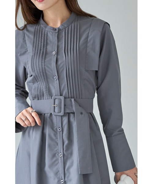 &. NOSTALGIA（アンドドットノスタルジア）の「ベルテッドピンタックシャツワンピース（シャツワンピース・レディース・サックスブルー/チャコールグレー・FREE）」の7枚目の写真
