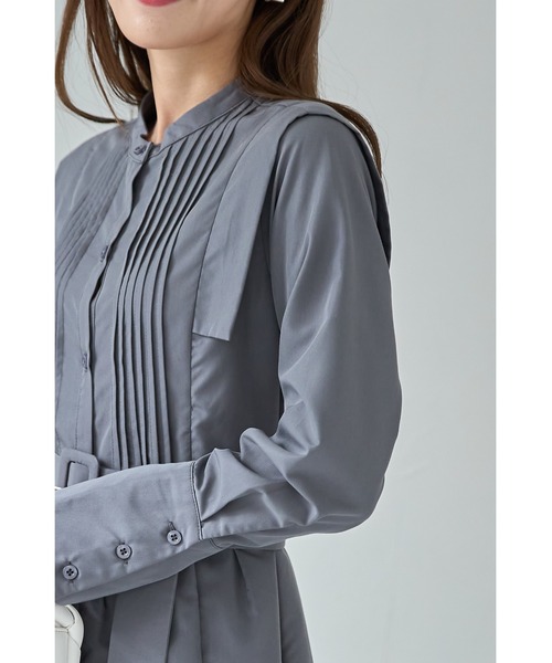 &. NOSTALGIA（アンドドットノスタルジア）の「ベルテッドピンタックシャツワンピース（シャツワンピース・レディース・サックスブルー/チャコールグレー・FREE）」の9枚目の写真