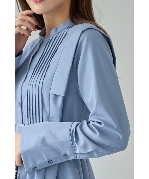 &. NOSTALGIA（アンドドットノスタルジア）の「ベルテッドピンタックシャツワンピース（シャツワンピース・レディース・サックスブルー/チャコールグレー・FREE）」の14枚目の写真