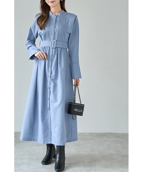 &. NOSTALGIA（アンドドットノスタルジア）の「ベルテッドピンタックシャツワンピース（シャツワンピース・レディース・サックスブルー/チャコールグレー・FREE）」の10枚目の写真