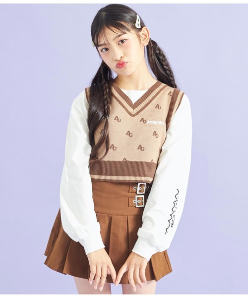 ANAP GｉRL（アナップガール）の「モノグラム柄ニットベスト（ベスト・キッズ・ブラック/ブラウン・S/XS/M）」の12枚目の写真
