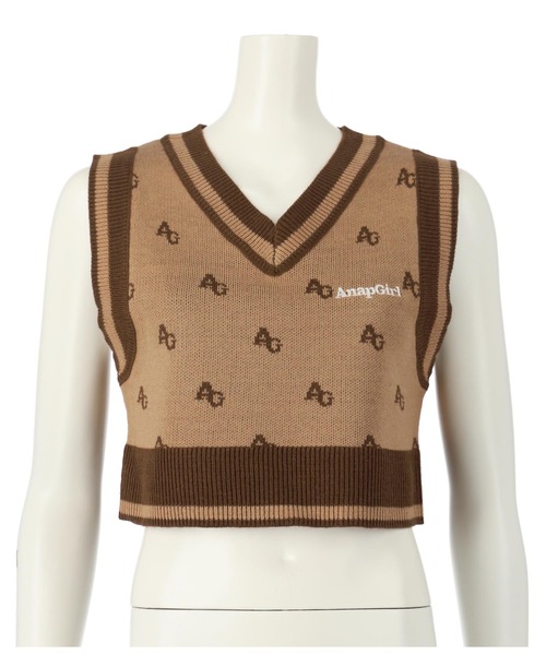 ANAP GｉRL（アナップガール）の「モノグラム柄ニットベスト（ベスト・キッズ・ブラック/ブラウン・S/XS/M）」の17枚目の写真