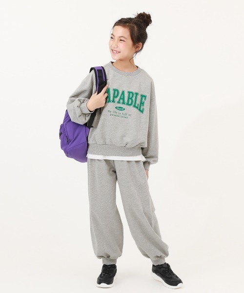 普段着でもルームウェアでも】ガールズ ミニ裏毛 カレッジロゴ