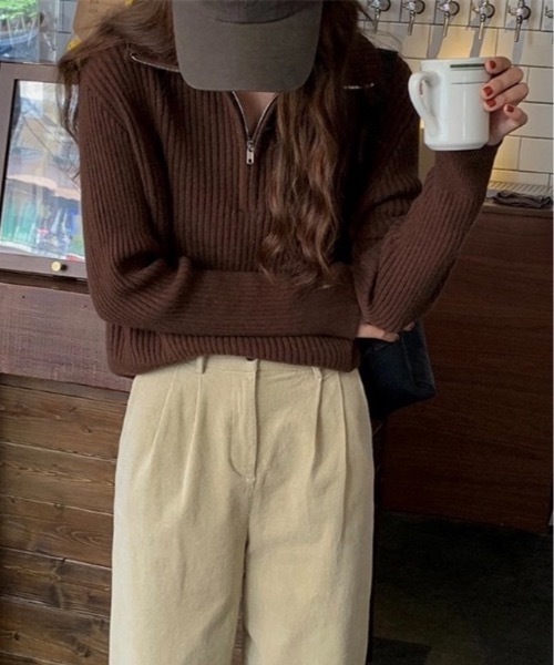 Burner(バーナー)の「【OKUOKU 0909】ジップ ポロ ニット oku-tops-732098584475-32 A1(ニット/セーター・レディース・ブラック/チャコールグレー/ブラウン・FREE)」の3枚目の写真