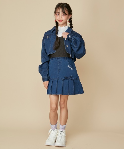 JENNI love（ジェニィラブ）の「【セットアップ対応】【ストレッチ素材】ストレッチショート丈デニムGジャン（デニムジャケット・キッズ・ネイビー/ブルー・130cm/140cm/150cm/160cm）」の3枚目の写真