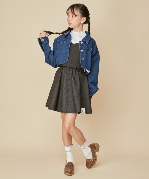 JENNI love（ジェニィラブ）の「【セットアップ対応】【ストレッチ素材】ストレッチショート丈デニムGジャン（デニムジャケット・キッズ・ネイビー/ブルー・130cm/140cm/150cm/160cm）」の6枚目の写真