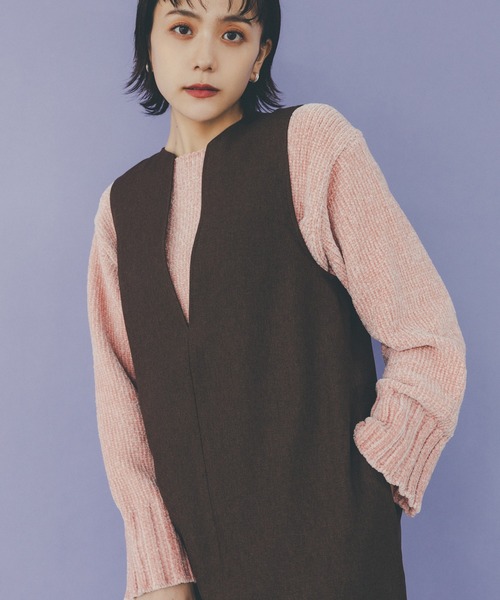 N.(N. Natural Beauty Basic)(エヌエヌナチュラルビューティーベーシック)の「◆モールヤーンクルーネックニット(ニット/セーター・レディース・ピンク/グレー/オフホワイト・MEDIUM)」の1枚目の写真