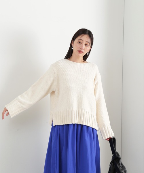 N.(N. Natural Beauty Basic)(エヌエヌナチュラルビューティーベーシック)の「◆モールヤーンクルーネックニット(ニット/セーター・レディース・ピンク/グレー/オフホワイト・MEDIUM)」の4枚目の写真