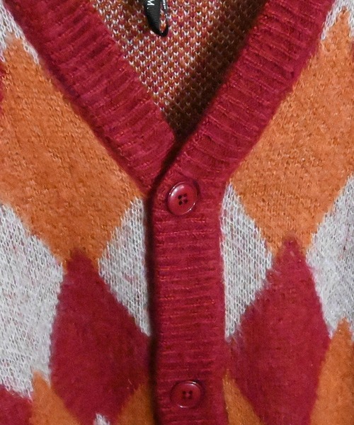 Anytime Songs(エニータイムソングス)の「ジャギー加工ダイヤ柄 バルーンカーディガン(カーディガン/ボレロ・メンズ・ワイン/ブラック/グリーン・MEDIUM/X-LARGE/LARGE)」の5枚目の写真