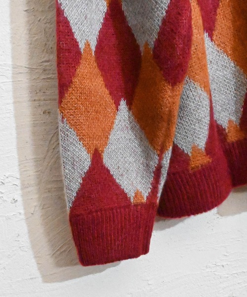 Anytime Songs(エニータイムソングス)の「ジャギー加工ダイヤ柄 バルーンカーディガン(カーディガン/ボレロ・メンズ・ワイン/ブラック/グリーン・MEDIUM/X-LARGE/LARGE)」の6枚目の写真