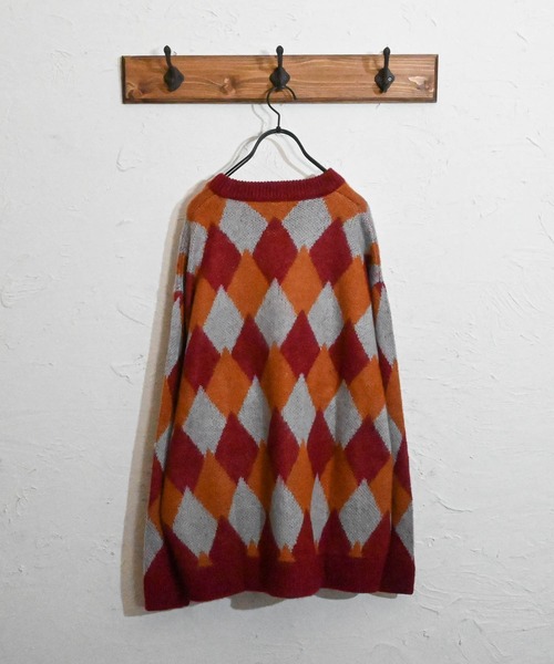 Anytime Songs(エニータイムソングス)の「ジャギー加工ダイヤ柄 バルーンカーディガン(カーディガン/ボレロ・メンズ・ワイン/ブラック/グリーン・MEDIUM/X-LARGE/LARGE)」の4枚目の写真