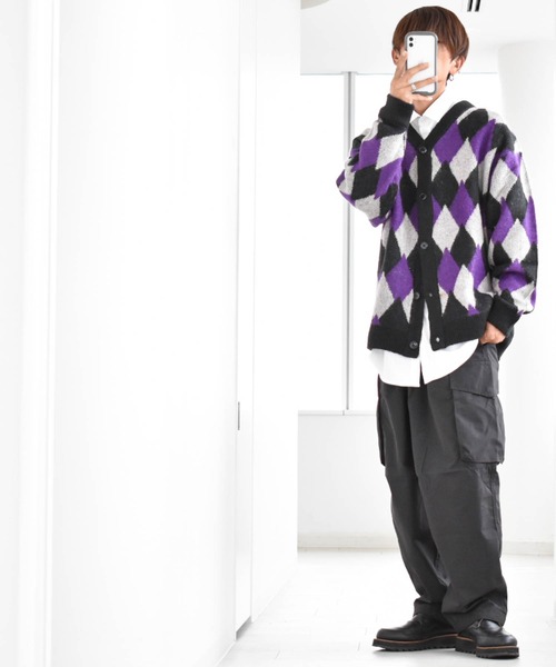 Anytime Songs(エニータイムソングス)の「ジャギー加工ダイヤ柄 バルーンカーディガン(カーディガン/ボレロ・メンズ・ワイン/ブラック/グリーン・MEDIUM/X-LARGE/LARGE)」の22枚目の写真