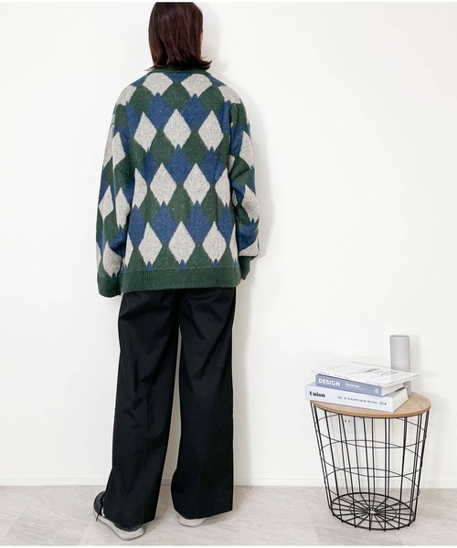 Anytime Songs(エニータイムソングス)の「ジャギー加工ダイヤ柄 バルーンカーディガン(カーディガン/ボレロ・メンズ・ワイン/ブラック/グリーン・MEDIUM/X-LARGE/LARGE)」の12枚目の写真