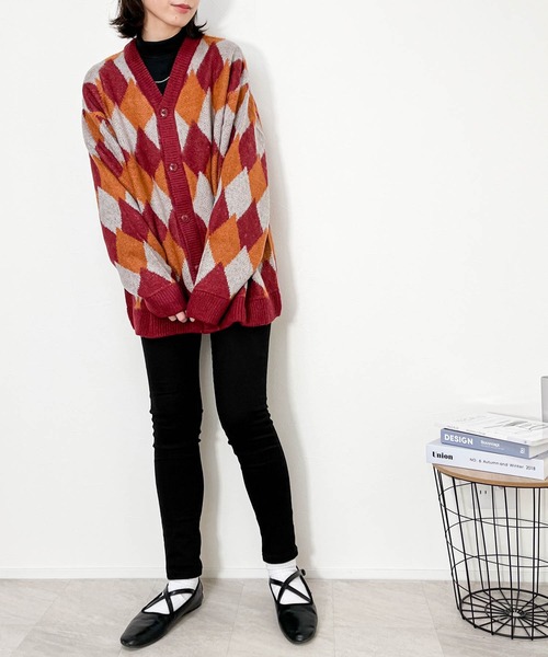 Anytime Songs(エニータイムソングス)の「ジャギー加工ダイヤ柄 バルーンカーディガン(カーディガン/ボレロ・メンズ・ワイン/ブラック/グリーン・MEDIUM/X-LARGE/LARGE)」の17枚目の写真