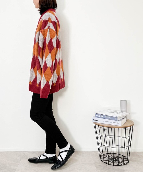 Anytime Songs(エニータイムソングス)の「ジャギー加工ダイヤ柄 バルーンカーディガン(カーディガン/ボレロ・メンズ・ワイン/ブラック/グリーン・MEDIUM/X-LARGE/LARGE)」の18枚目の写真