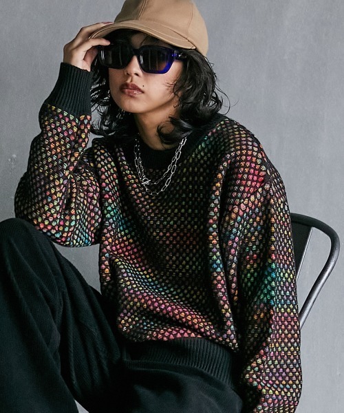 GEVS.（ジェイヴィス）の「＜大きいサイズ＞ ミックスカラーダブル編ニットプルオーバー GEVS.（ニット/セーター・レディース・ブラック/グレー/ブラック系その他/グレー系その他・L/LL/3L/4L/5L）」の3枚目の写真