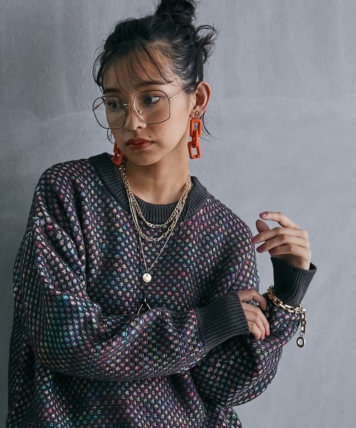 GEVS.（ジェイヴィス）の「＜大きいサイズ＞ ミックスカラーダブル編ニットプルオーバー GEVS.（ニット/セーター・レディース・ブラック/グレー/ブラック系その他/グレー系その他・L/LL/3L/4L/5L）」の4枚目の写真