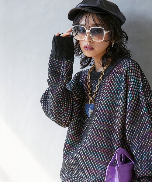 GEVS.（ジェイヴィス）の「＜大きいサイズ＞ ミックスカラーダブル編ニットプルオーバー GEVS.（ニット/セーター・レディース・ブラック/グレー/ブラック系その他/グレー系その他・L/LL/3L/4L/5L）」の2枚目の写真