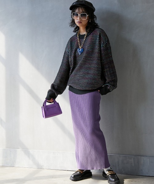 GEVS.（ジェイヴィス）の「＜大きいサイズ＞ ミックスカラーダブル編ニットプルオーバー GEVS.（ニット/セーター・レディース・ブラック/グレー/ブラック系その他/グレー系その他・L/LL/3L/4L/5L）」の9枚目の写真