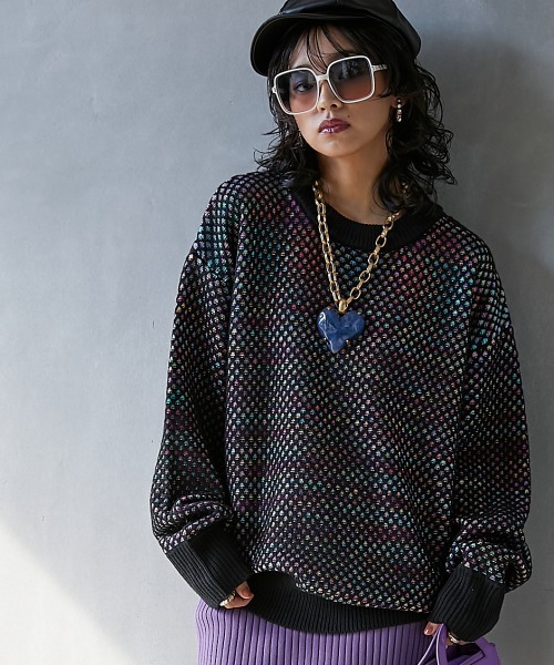 GEVS.（ジェイヴィス）の「＜大きいサイズ＞ ミックスカラーダブル編ニットプルオーバー GEVS.（ニット/セーター・レディース・ブラック/グレー/ブラック系その他/グレー系その他・L/LL/3L/4L/5L）」の10枚目の写真