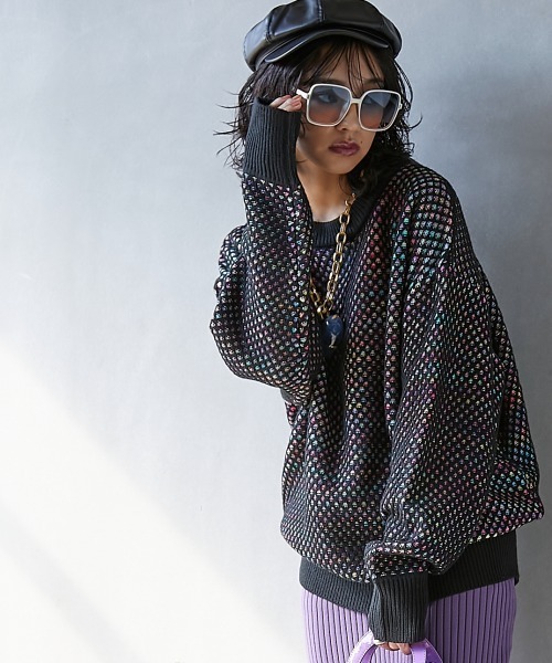 GEVS.（ジェイヴィス）の「＜大きいサイズ＞ ミックスカラーダブル編ニットプルオーバー GEVS.（ニット/セーター・レディース・ブラック/グレー/ブラック系その他/グレー系その他・L/LL/3L/4L/5L）」の13枚目の写真