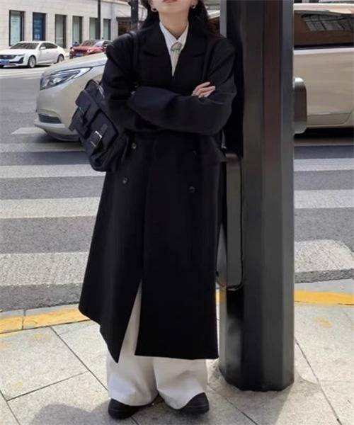 FREE STYLISTS（フリー スタイリスト）の「ロングチェスターコート（チェスターコート・レディース・ブラック/ライトグリーン・S/M/L）」の6枚目の写真