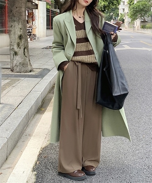 FREE STYLISTS（フリー スタイリスト）の「ロングチェスターコート（チェスターコート・レディース・ブラック/ライトグリーン・S/M/L）」の13枚目の写真