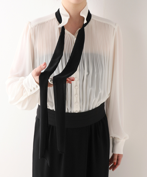 【新品】L'UNE リュンヌ ブラウス プリーツ ドレス ワンピース 結婚式 セール】【L'UNE/リュンヌ】バイカラープリーツワンピース（ワンピース