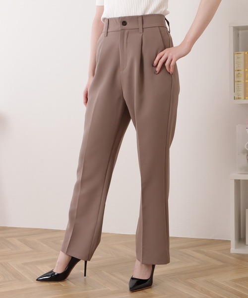 ■美品スピックアンドスパン【定価15400】リネンセンタープレスストレートパンツ セール】バックゴムセンタープレスストレートパンツ（スラックス