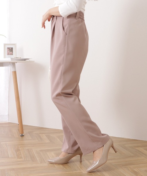 セール】バックゴムセンタープレスストレートパンツ（スラックス