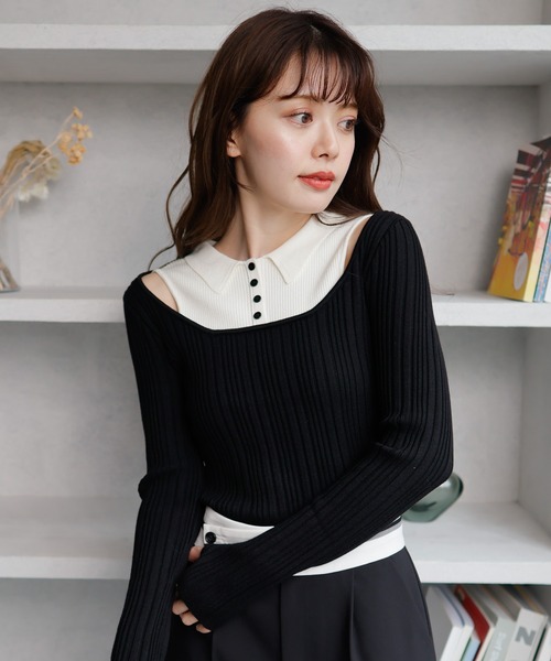 LADYMADE(レディメイド)の「レイヤードスリットリブニット(ニット/セーター・レディース・ライトブルー/ベージュ/ブラック/ホワイト・FREE)」の9枚目の写真