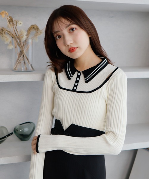 LADYMADE(レディメイド)の「レイヤードスリットリブニット(ニット/セーター・レディース・ライトブルー/ベージュ/ブラック/ホワイト・FREE)」の8枚目の写真