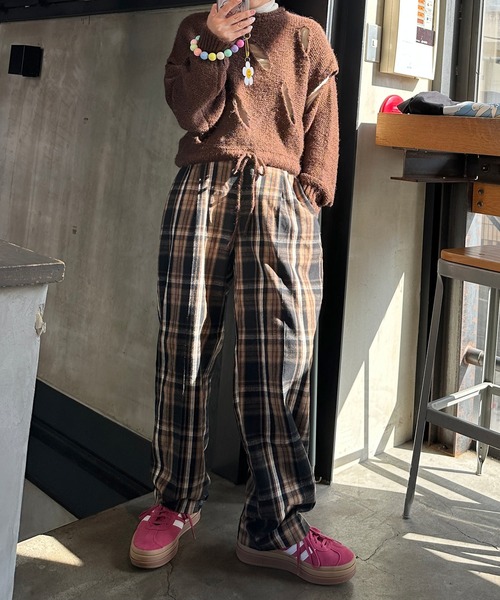 Alley by w closet（アリーバイダブルクローゼット）の「【Alley】テーパードチェックパンツ（スラックス・レディース・ピンク/レッド/ブラウン・FREE）」の18枚目の写真