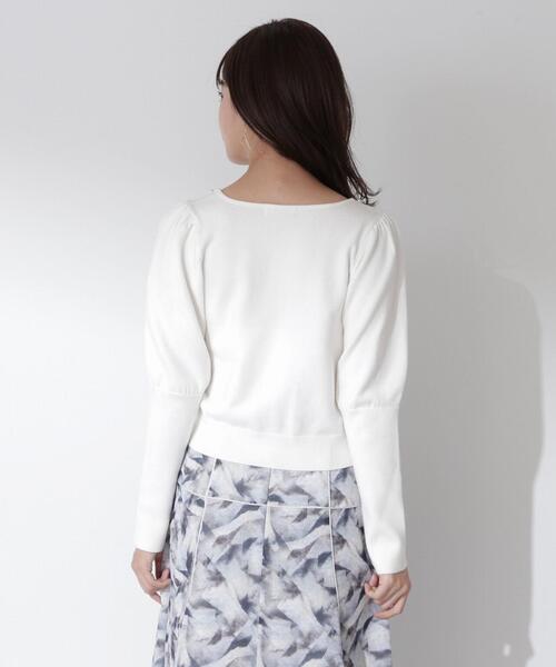 【新品】プロポーションボディドレッシング　パフスリーブパールネックニット　緑系 PROPORTION BODY DRESSING（プロポーションボディドレッシング