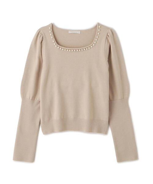 プロポーションボディドレッシング　パフスリーブパールネックニット　ベージュ PROPORTION BODY DRESSING（プロポーションボディドレッシング