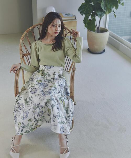 プロポーションボディドレッシング　パフスリーブパールネックニット　ベージュ PROPORTION BODY DRESSING（プロポーションボディドレッシング