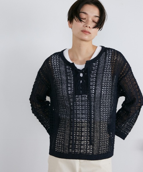 YVON（イヴォン）の「透かし柄キーネックプルオーバー（ニット/セーター・レディース・ブルー/ネイビー・9号）」の12枚目の写真