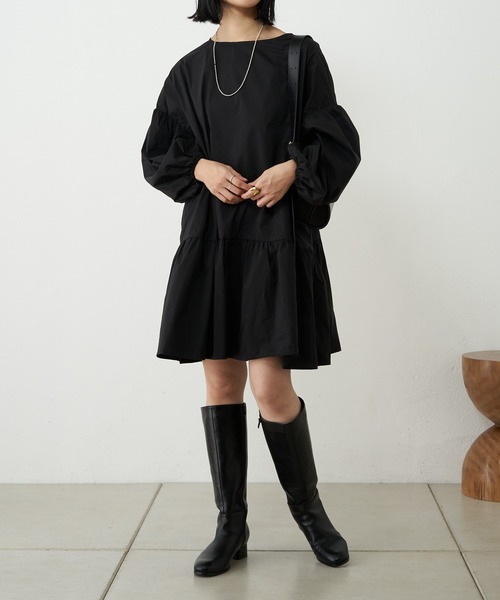 SHENERY（シーナリー）の「ギャザーチュニックワンピース（チュニック・レディース・ブラック/オフホワイト・FREE）」の4枚目の写真