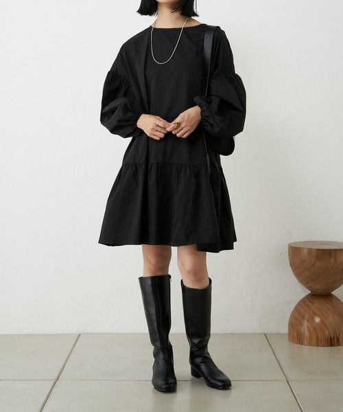 SHENERY（シーナリー）の「ギャザーチュニックワンピース（チュニック・レディース・ブラック/オフホワイト・FREE）」の12枚目の写真